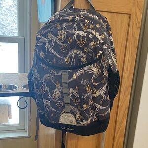 L.L. Bean Navy and Gold Dinosaur Pattern Backpack